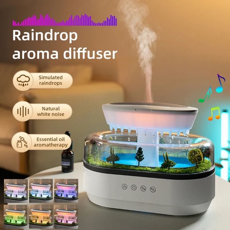 Raindrop Essential Oil Diffuser And Humidifier With Night Light And White Noise 0