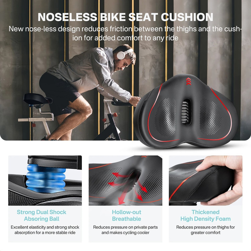Noseless Oversized Bike Seat Cushion For Indoor Outdoor Cycling 3