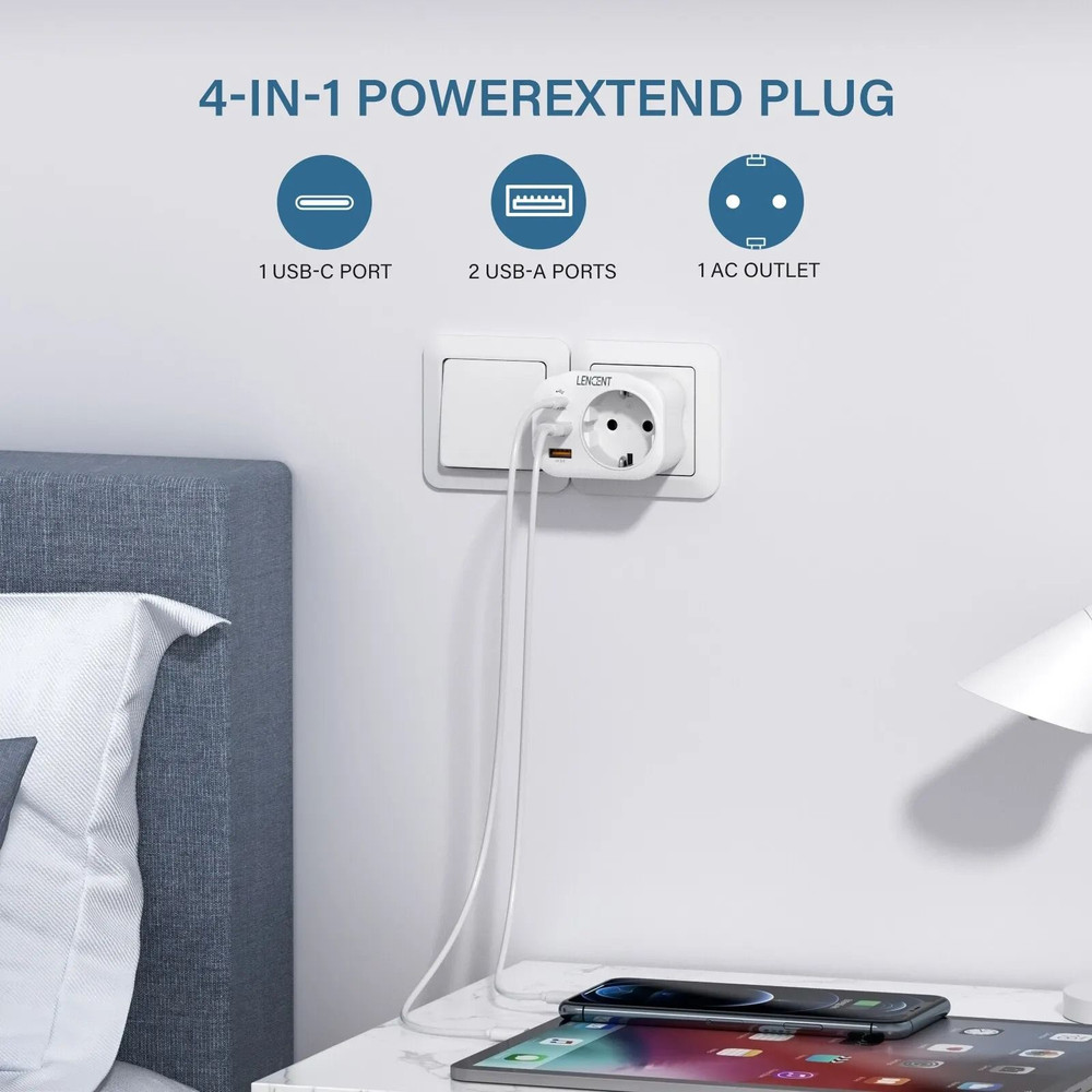 EU Plug Wall Socket Extender With USB And Type C Fast Charging 1