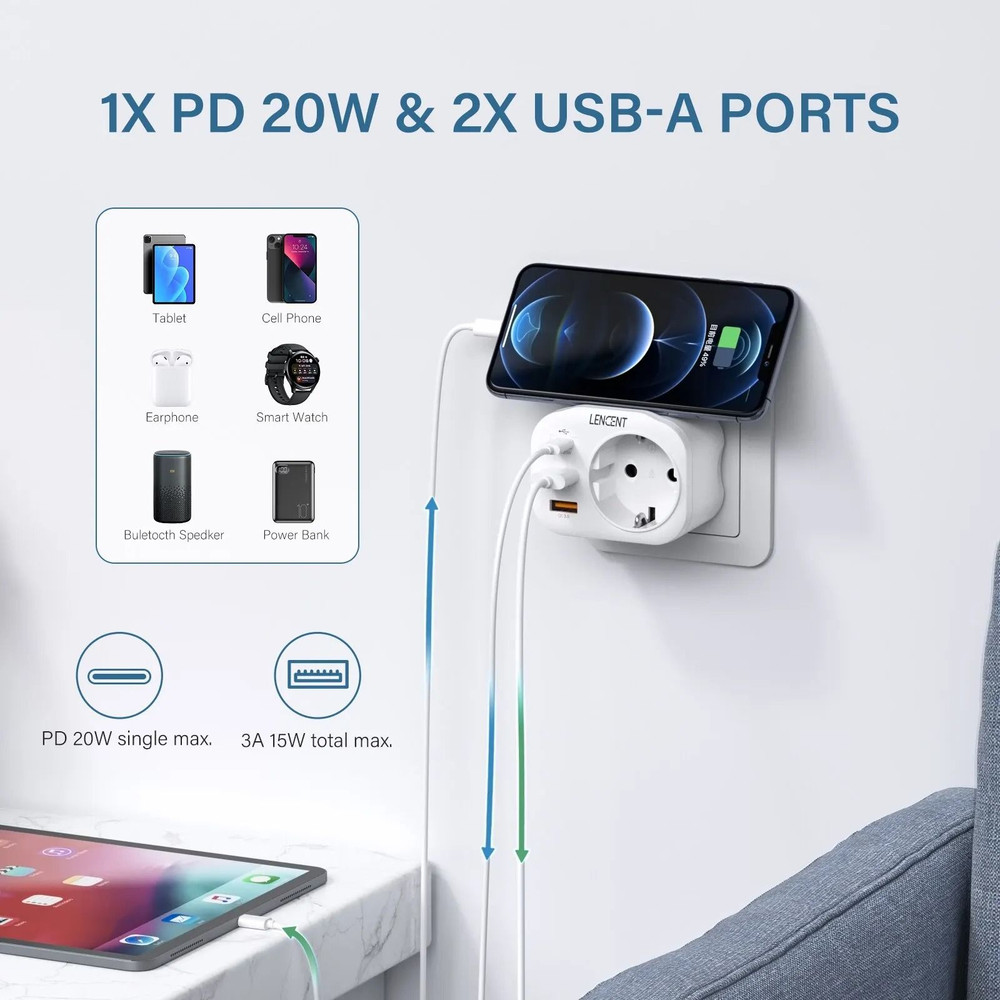 EU Plug Wall Socket Extender With USB And Type C Fast Charging 0