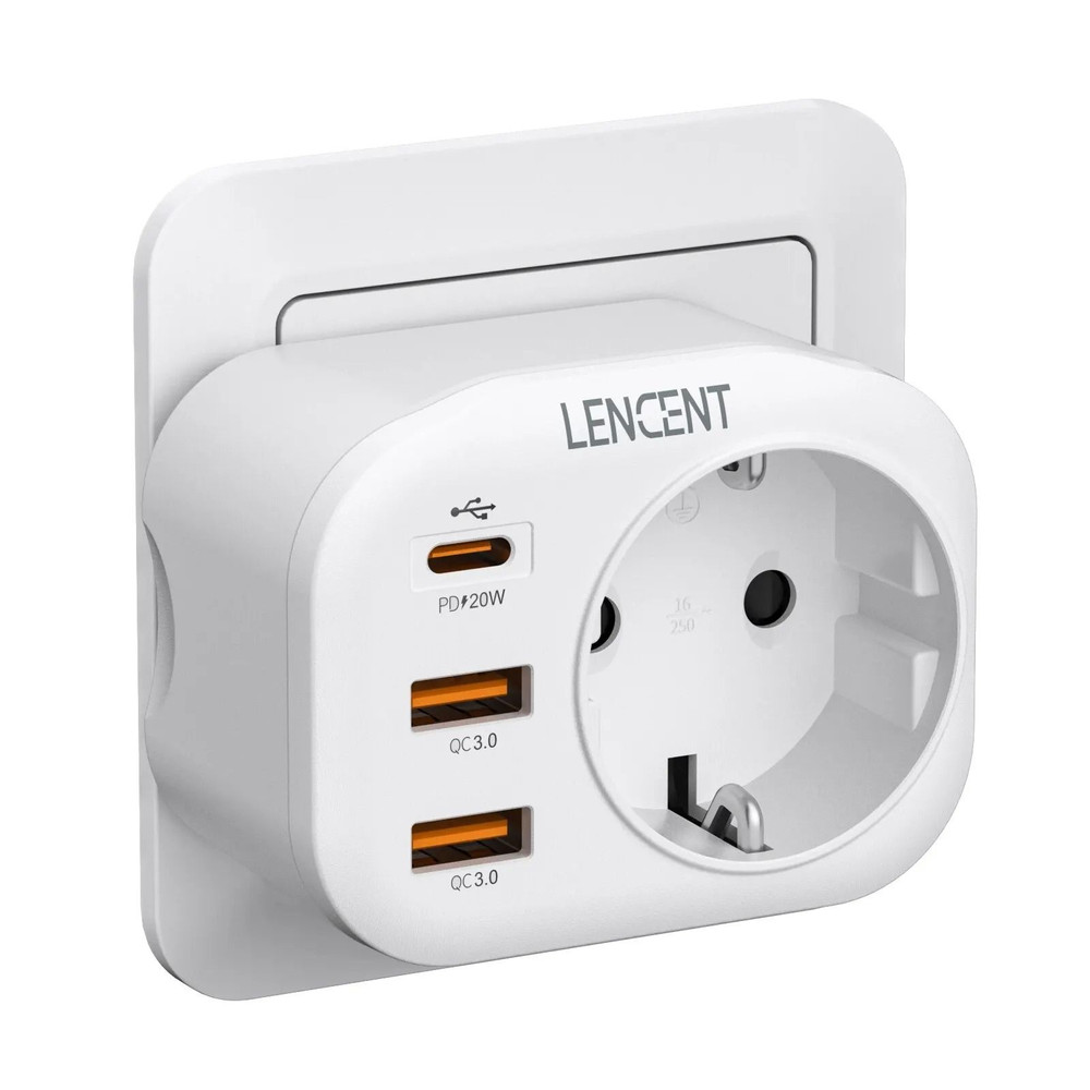 EU Plug Wall Socket Extender With USB And Type C Fast Charging 5