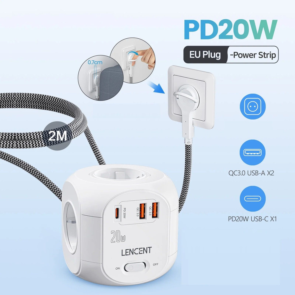 Flat EU Plug Power Cube With Fast Charging Multiple Outlets 0