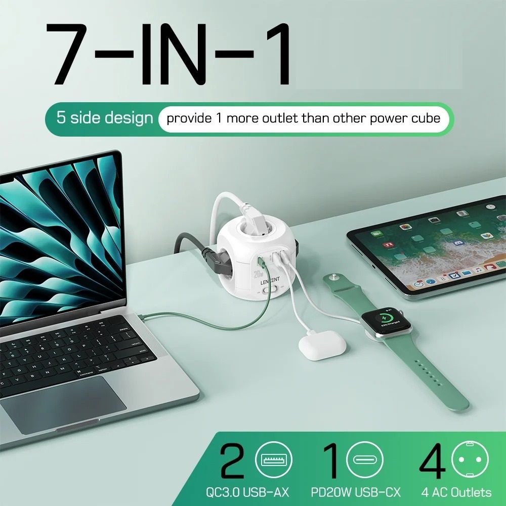 Flat EU Plug Power Cube With Fast Charging Multiple Outlets 1