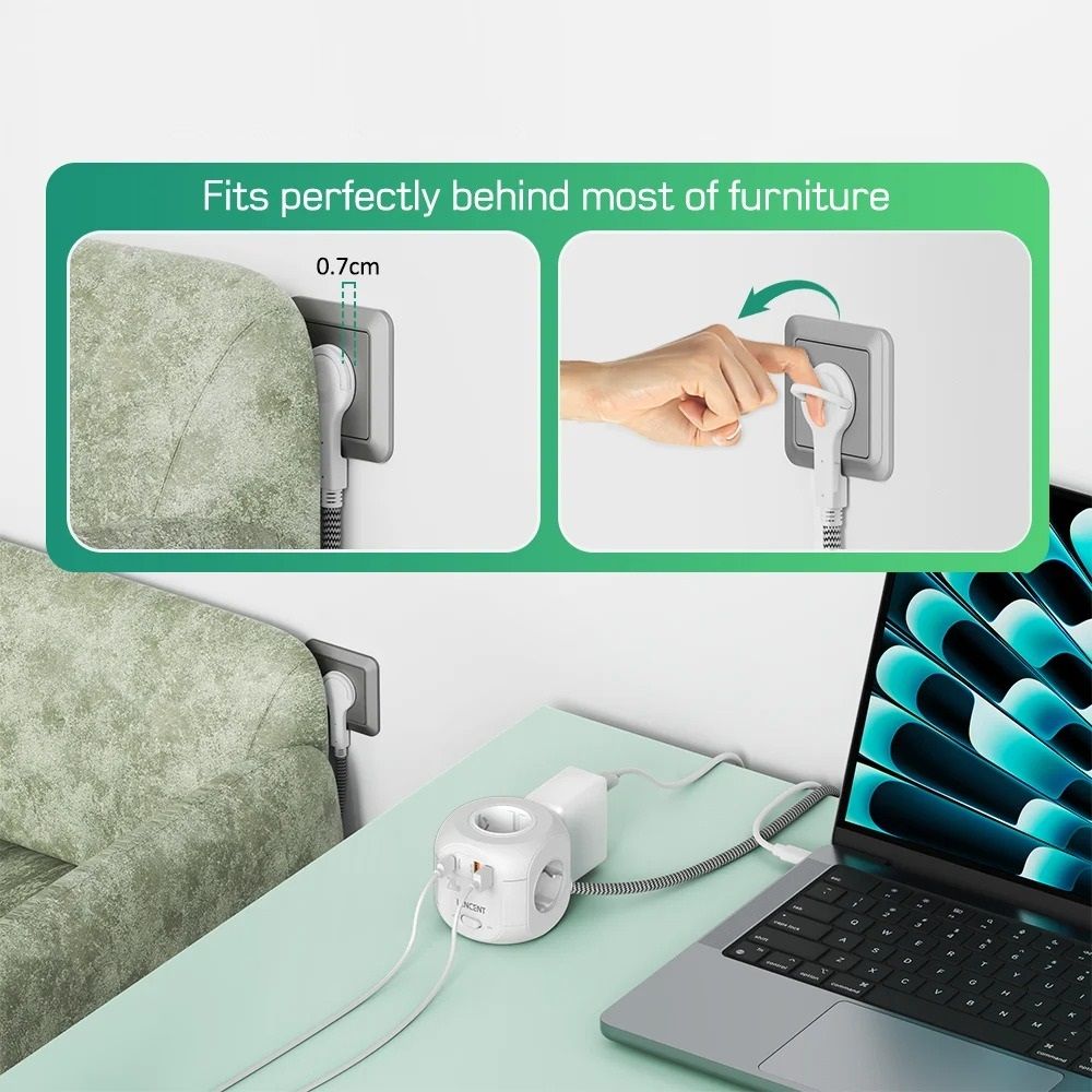 Flat EU Plug Power Cube With Fast Charging Multiple Outlets 2