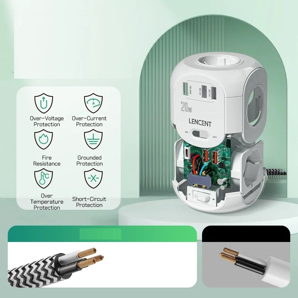 Flat EU Plug Power Cube With Fast Charging Multiple Outlets 3