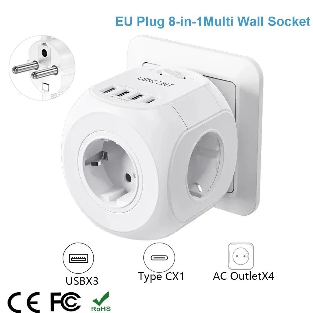 EU Plug 8in1 Socket Extender With USB And Type C Charging 0