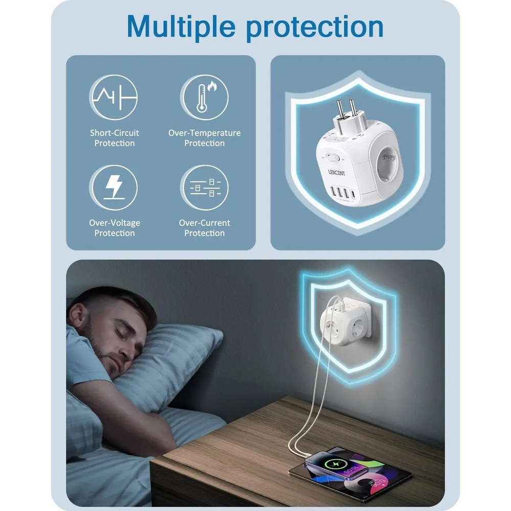 EU Plug 8in1 Socket Extender With USB And Type C Charging 4
