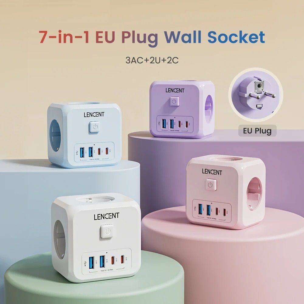 7 In 1 EU Plug Wall Socket Extender With USB A And USB C Ports 0