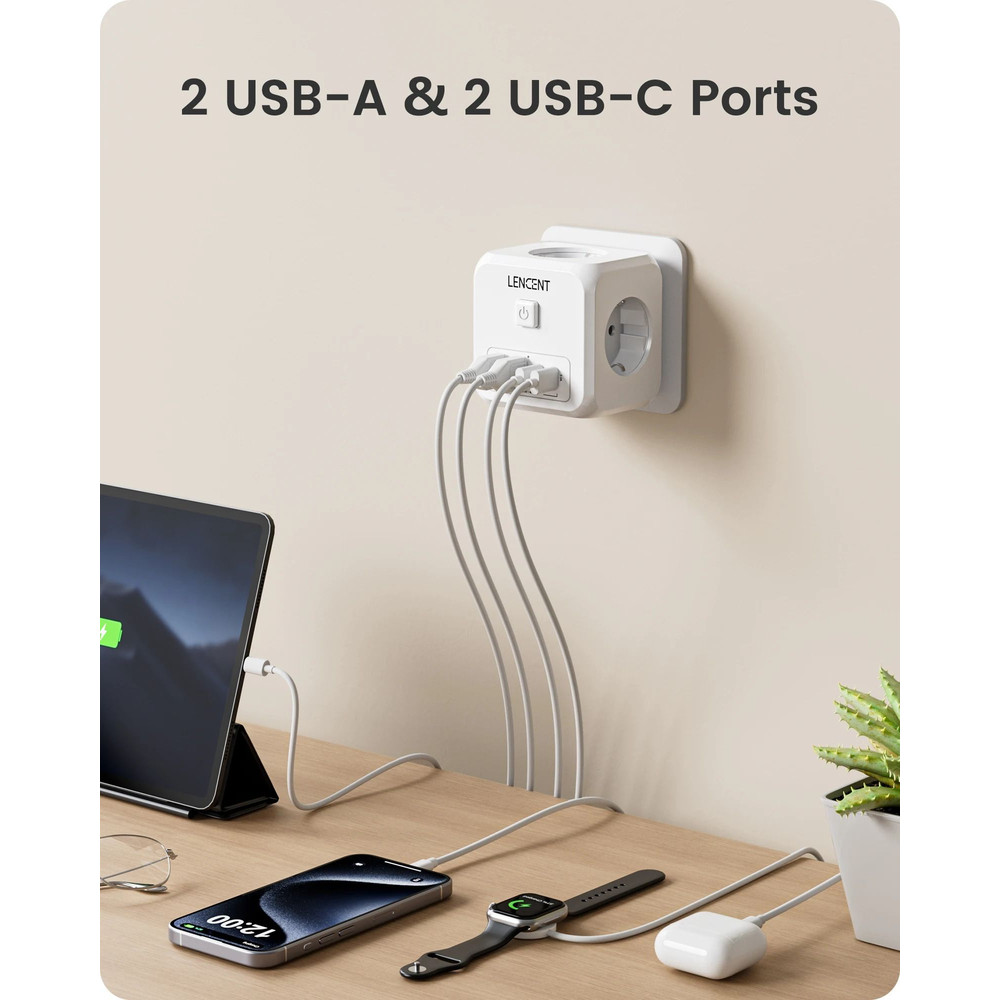 7 In 1 EU Plug Wall Socket Extender With USB A And USB C Ports 2