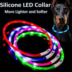 silicone led dog collar rechargeable & safety flashing