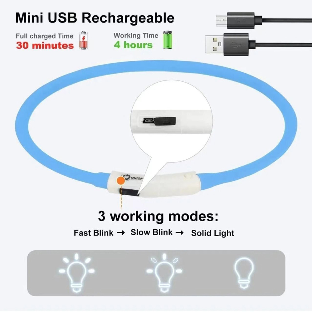 Silicone LED Dog Collar Rechargeable Safety Flashing 5
