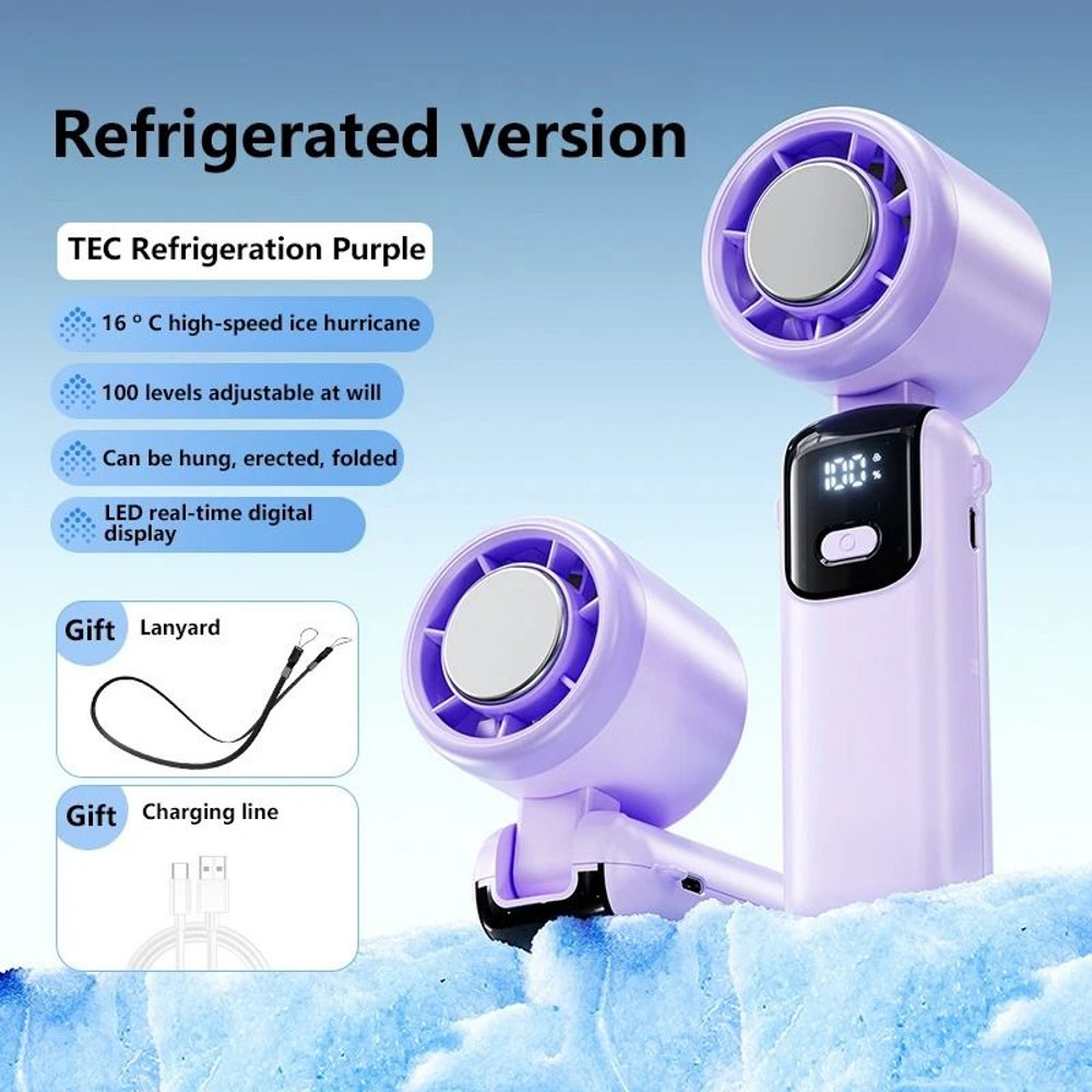 Ice Cooling Handheld Fan With 100 Speed Settings And Foldable Design 8