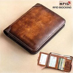 genuine leather rfid trifold wallet for men
