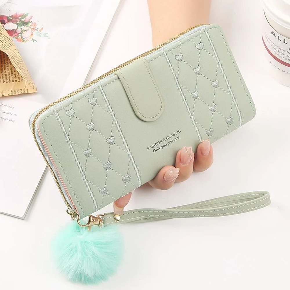 Womens Long PU Leather Wallet With Zipper And Wristlet 11