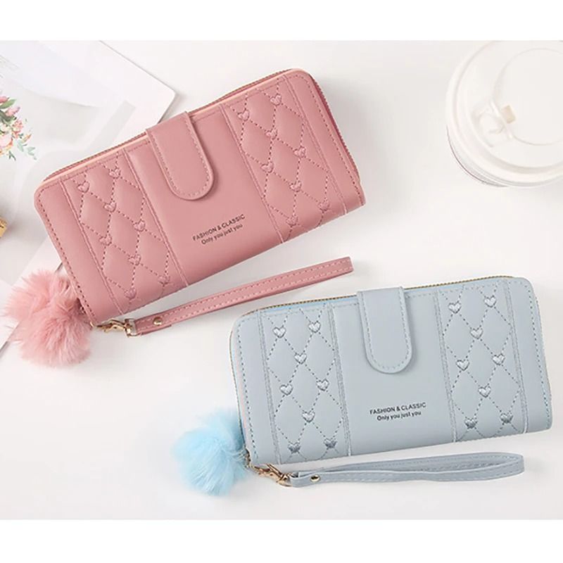 Womens Long PU Leather Wallet With Zipper And Wristlet 3