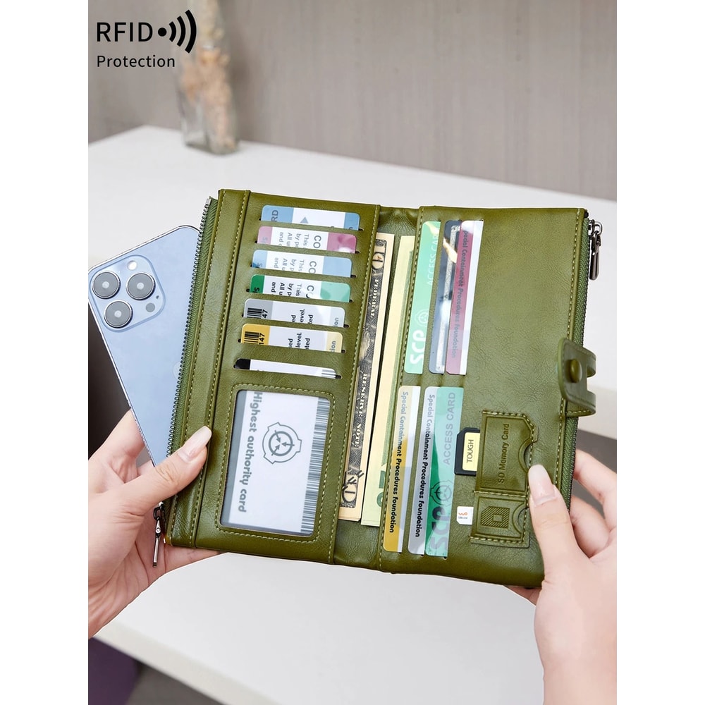 RFID Womens Long PU Leather Wallet Handbag 0