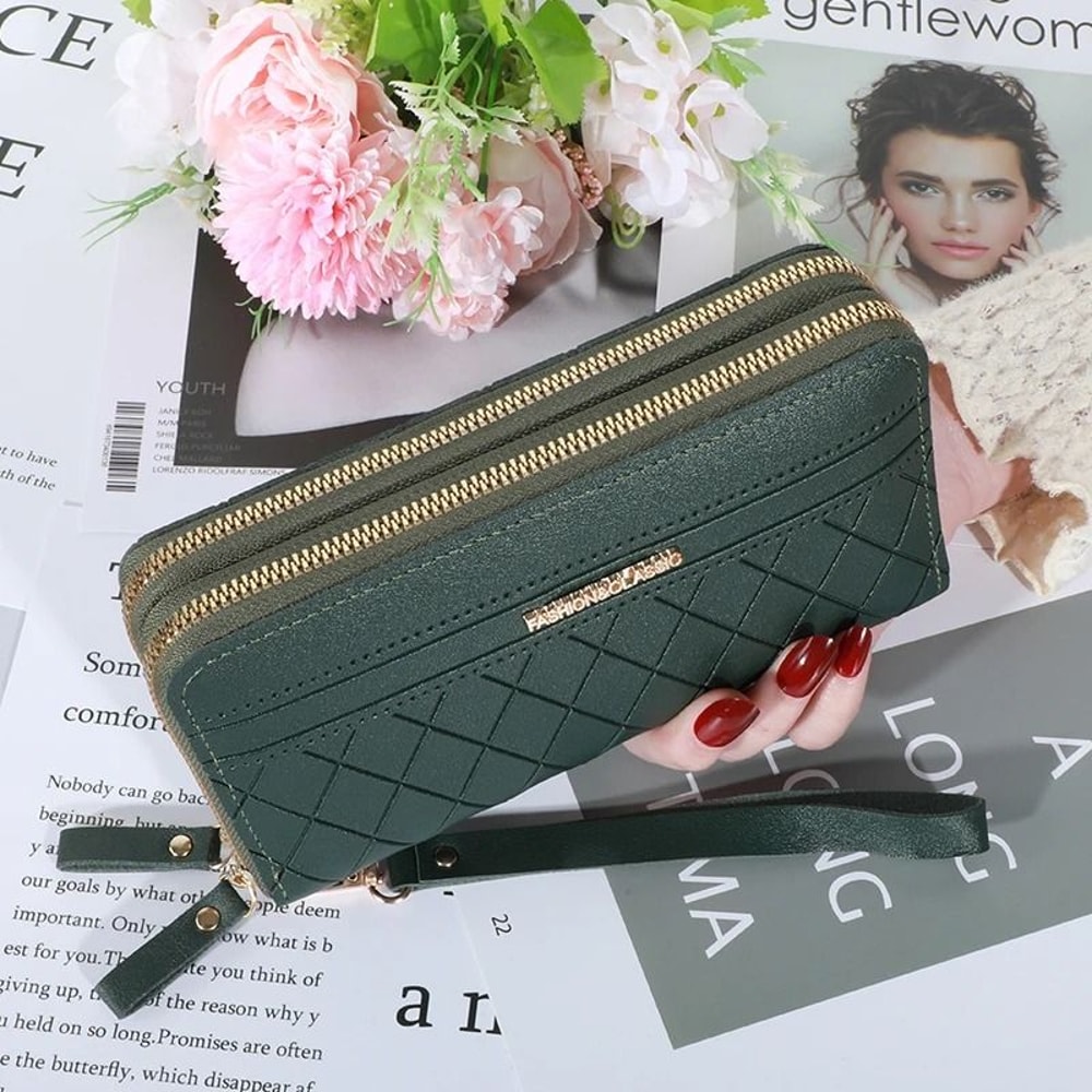 Long Womens Clutch Wallet With Double Zipper And Tassel Accent 7