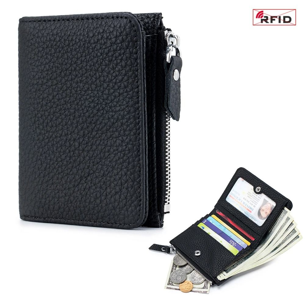Genuine Leather Zip Wallet With RFID Protection 9
