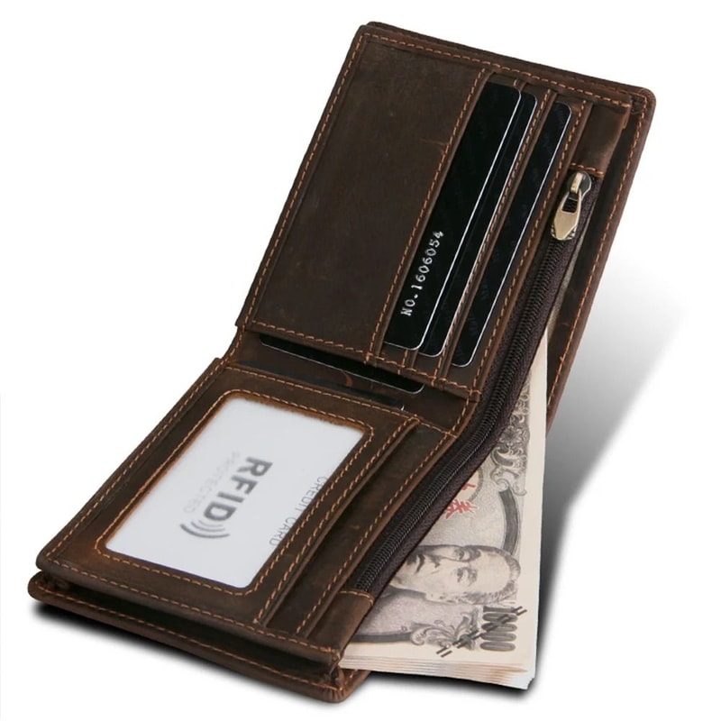 Vintage Oil Wax Leather Wallet With RFID Blocking 3
