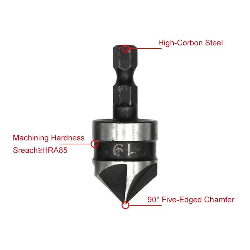3 Piece Hexagonal Shank Countersink Drill Bit Set 3