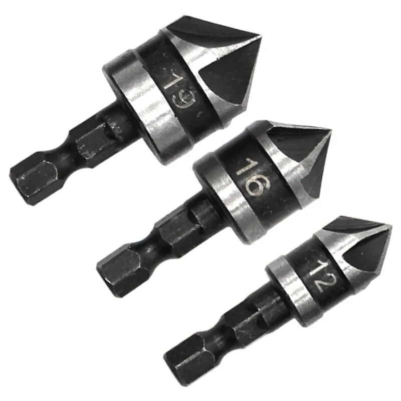 3 Piece Hexagonal Shank Countersink Drill Bit Set 5