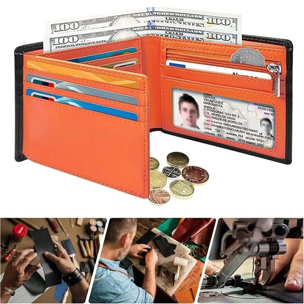 Minimalist Men Wallet With Zipper Coin Pocket And RFID Protection 1