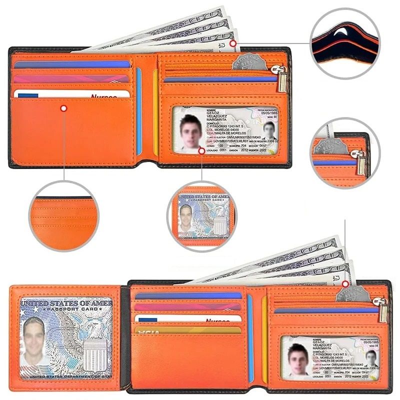 Minimalist Men Wallet With Zipper Coin Pocket And RFID Protection 2