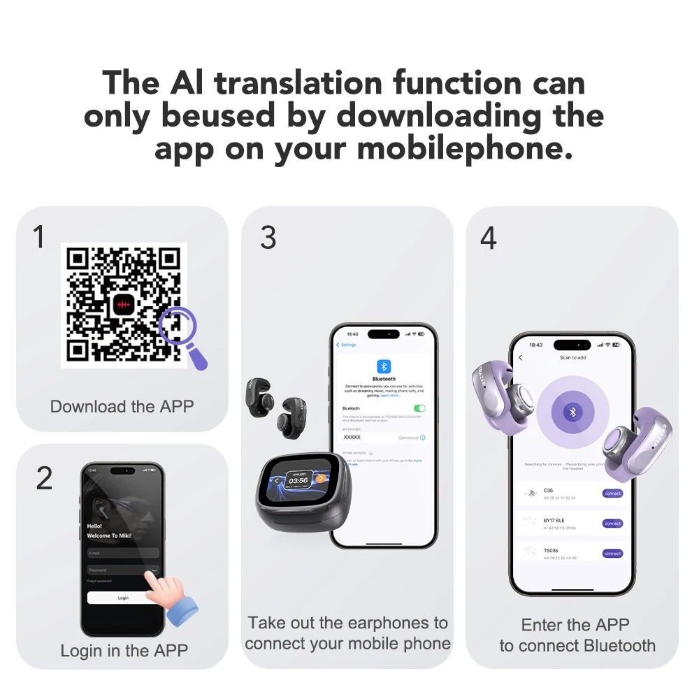 Open Ear Bluetooth Translation Earbuds With Smart Display 2