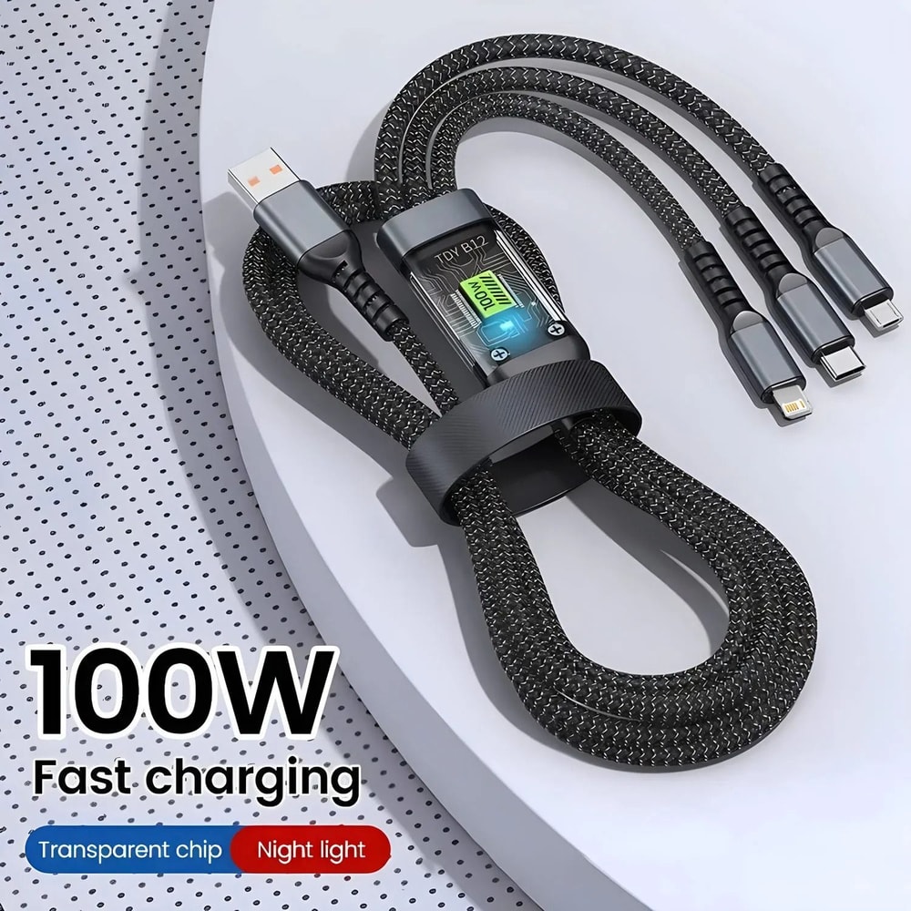 3in1 Braided Fast Charging Cable 100W 4