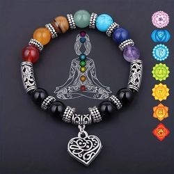 chakra healing stone beaded bracelet with love pendant