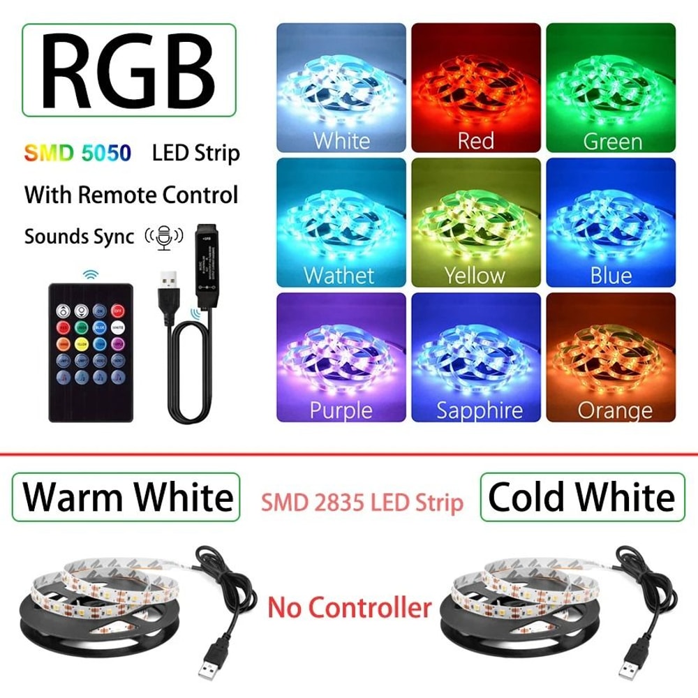 LED Strip Light USB Bluetooth Flexible RGB Tape For TV Backlight And Decoration 1