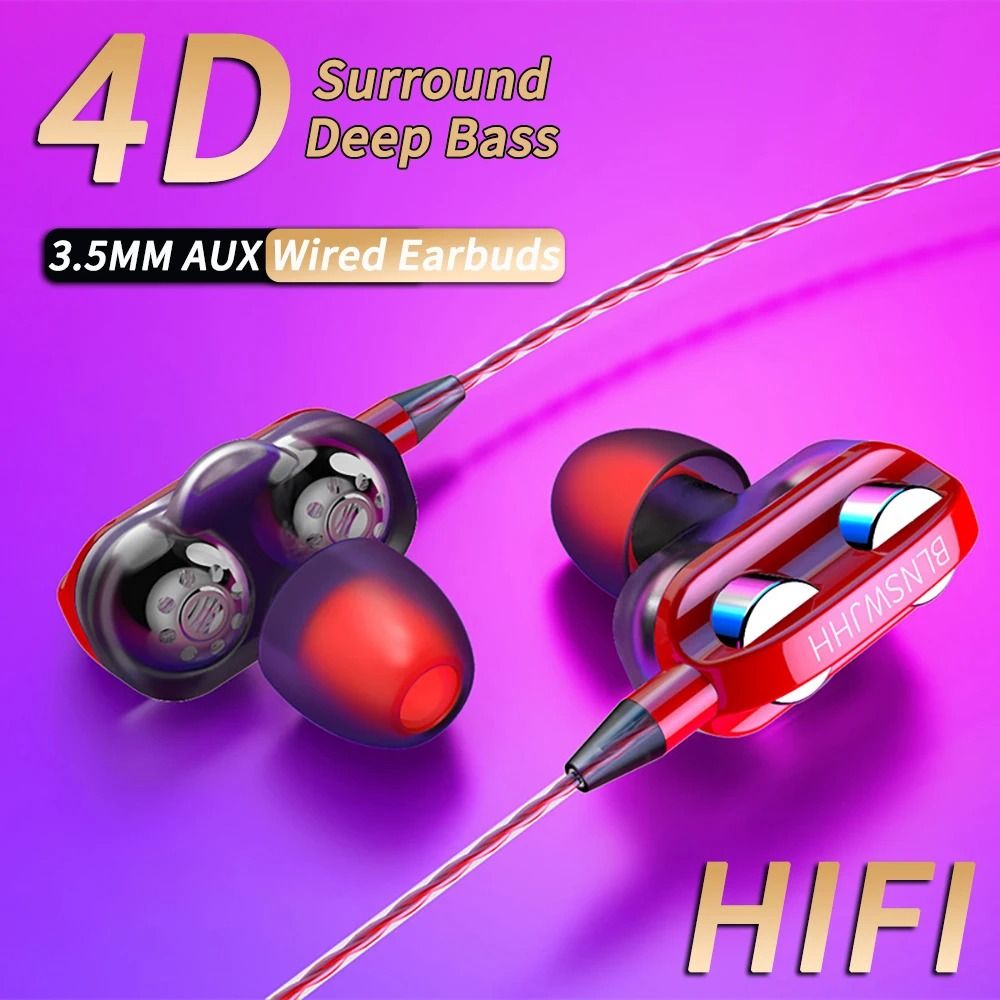 Dual Driver Wired In Ear Headphones With Noise Canceling And Built In Mic 9