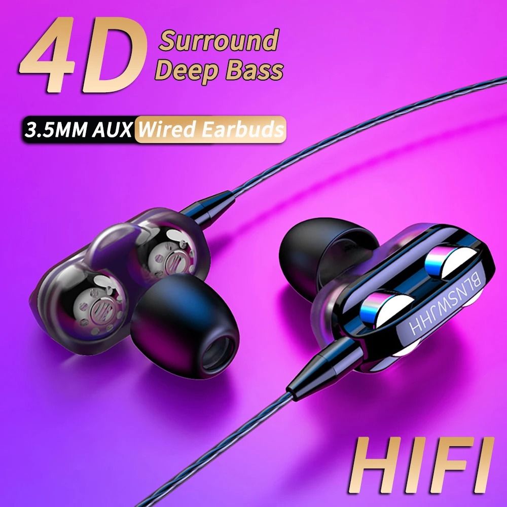 Dual Driver Wired In Ear Headphones With Noise Canceling And Built In Mic 6