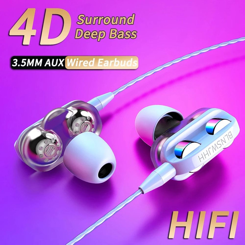 Dual Driver Wired In Ear Headphones With Noise Canceling And Built In Mic 7