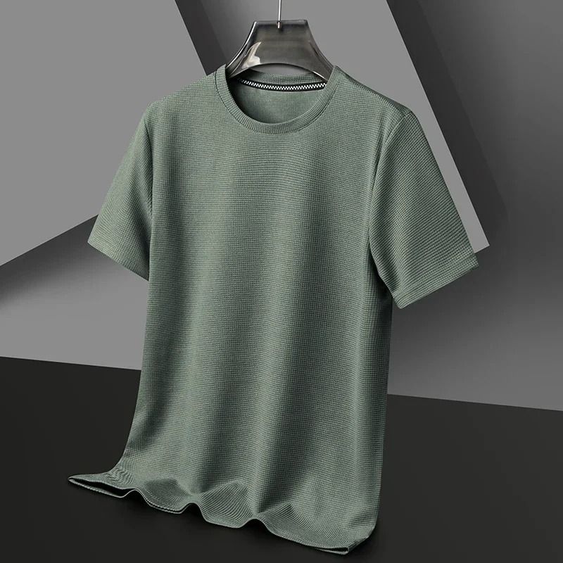 Mens Summer Waffle Knit Short Sleeve T Shirt With Round Neck 7