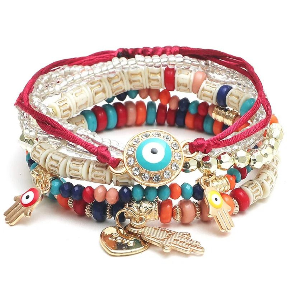Bohemian Charm Bracelet Set With Heart And Beaded Details For Women 5