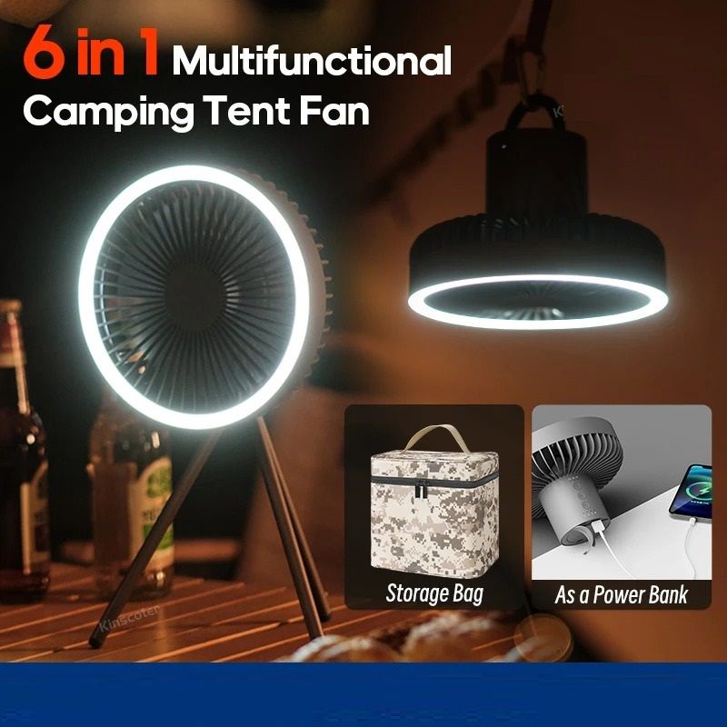 Portable Camping Fan With Power Bank LED Light And Tripod Stand 0