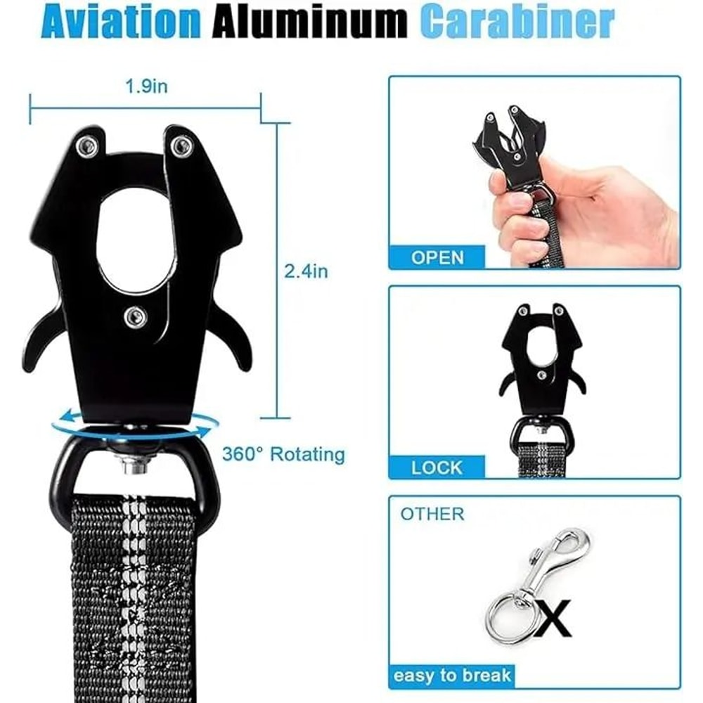 Reflective Shock Absorbing Dog Leash With Car Seat Belt Clip 1