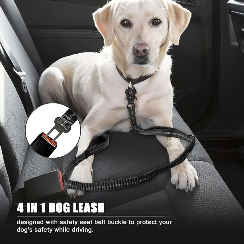 Reflective Shock Absorbing Dog Leash With Car Seat Belt Clip 2