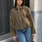 Womens Suede Bomber Jacket In Brown And Green 3