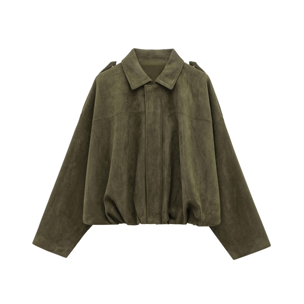 Womens Suede Bomber Jacket In Brown And Green 7