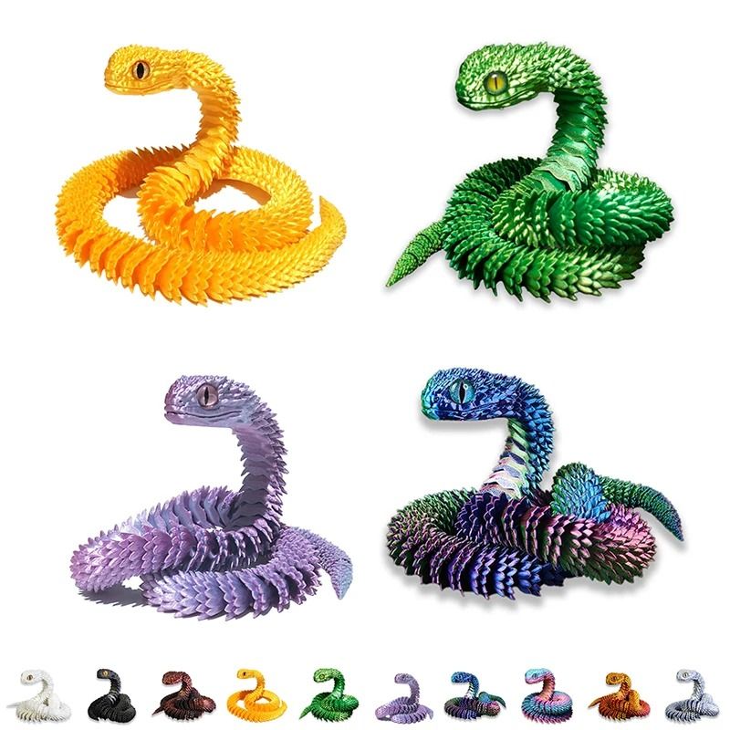 3D Printed Snake Figurine With Movable Joints Life Like Desktop Ornament 0