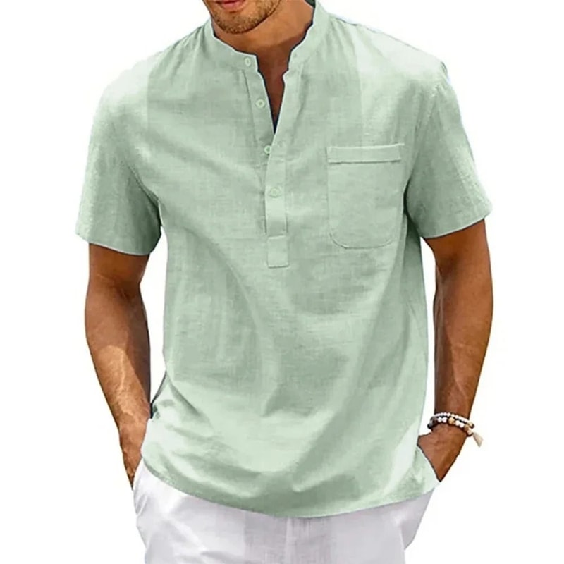 Mens Casual Linen Short Sleeve Shirt 4