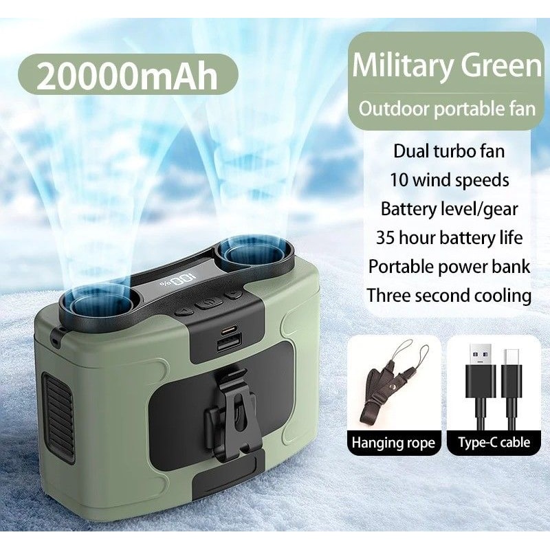 Portable Waist Neck Fan With Power Bank LED Light 7