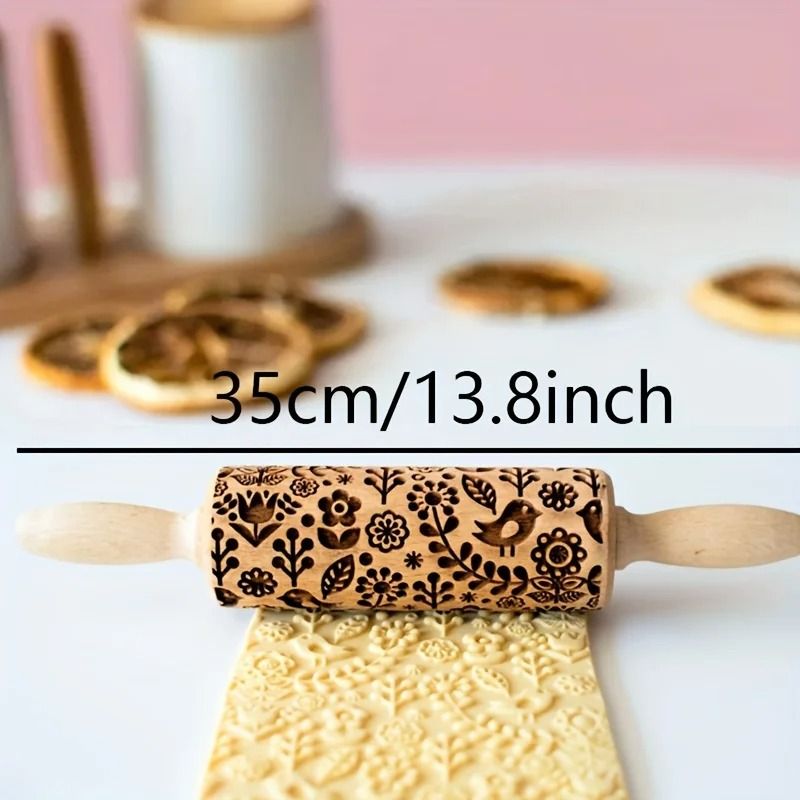 Engraved Pattern Rolling Pin For Cookies And Cakes 2