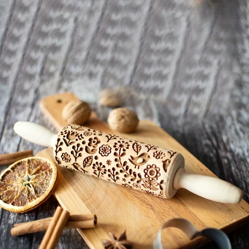 Engraved Pattern Rolling Pin For Cookies And Cakes 4
