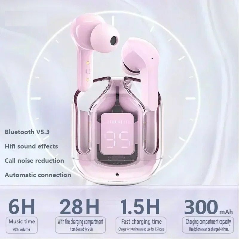 Transparent Wireless Bluetooth Earbuds With LED Display 1