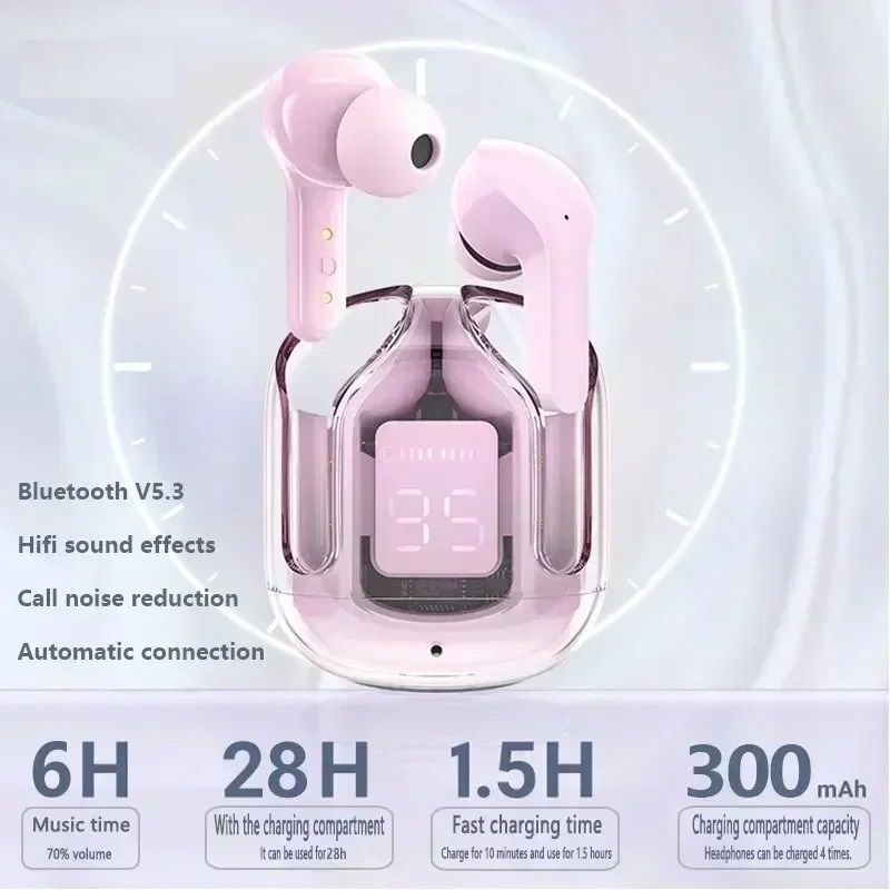 Transparent Wireless Bluetooth Earbuds With LED Display 1