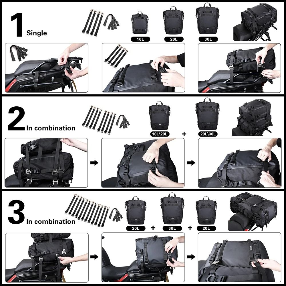 Motorcycle Waterproof Side Bag Rear Seat Luggage 10L 20L 30L 4