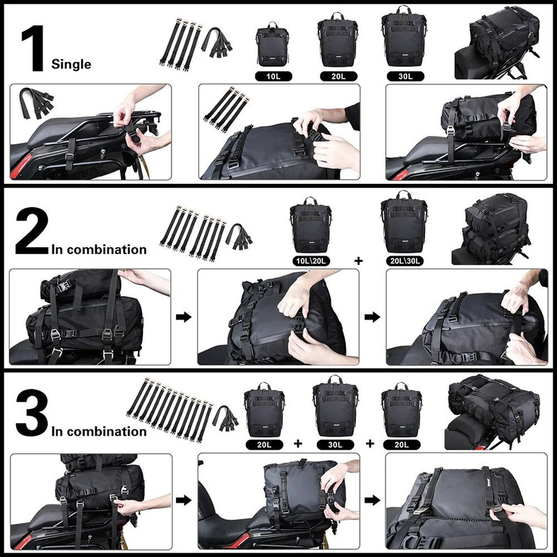 Motorcycle Waterproof Side Bag Rear Seat Luggage 10L 20L 30L 4